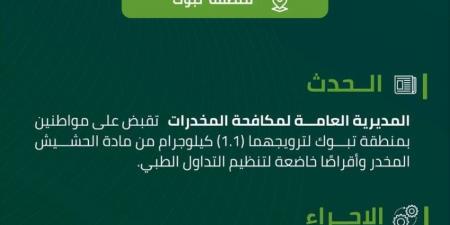 القبض على شخصين بمنطقة تبوك روّجا حشيش وأقراصًا مخدرة - هرم مصر