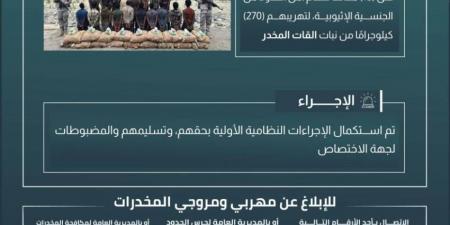 حرس الحدود بعسير يقبض على 18 مخالفًا لنظام أمن الحدود لتهريبهم 270 كيلوجرامًا من نبات القات المخدر - هرم مصر