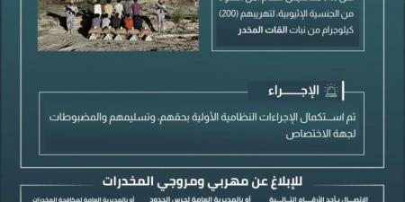 حرس الحدود بعسير يقبض على 10 مخالفين لنظام أمن الحدود لتهريبهم 200 كيلوجرام من نبات القات المخدر - هرم مصر