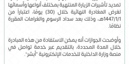 الجوازات تبدأ بتنفيذ مبادرة تمديد تأشيرات الزيارة المنتهية لغرض المغادرة النهائية خلال (30) يومًا - هرم مصر