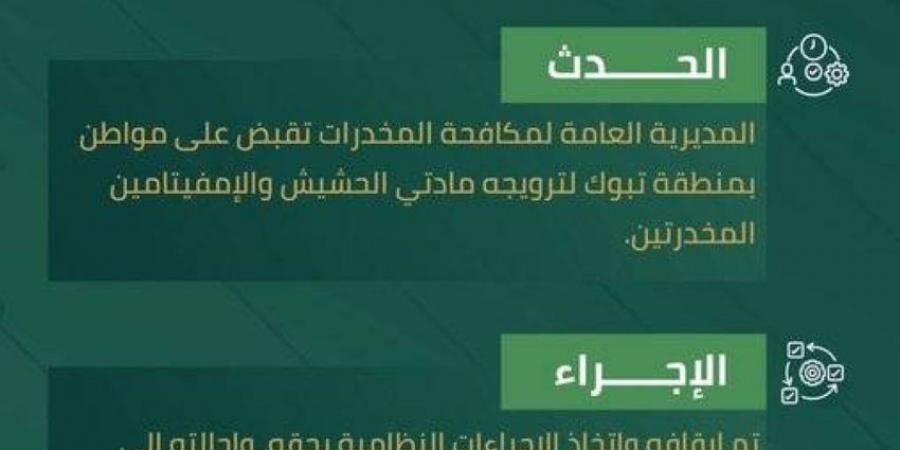 القبض على شخص بمنطقة تبوك لترويجه مادتي الحشيش والإمفيتامين - هرم مصر